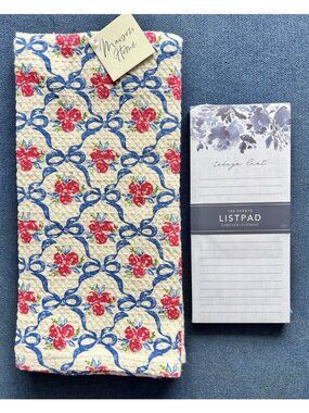 Kitchen Gift Set 2 Towels 1-Magnetic List Pad Blue Ribbons Red NEW Birthday NICE